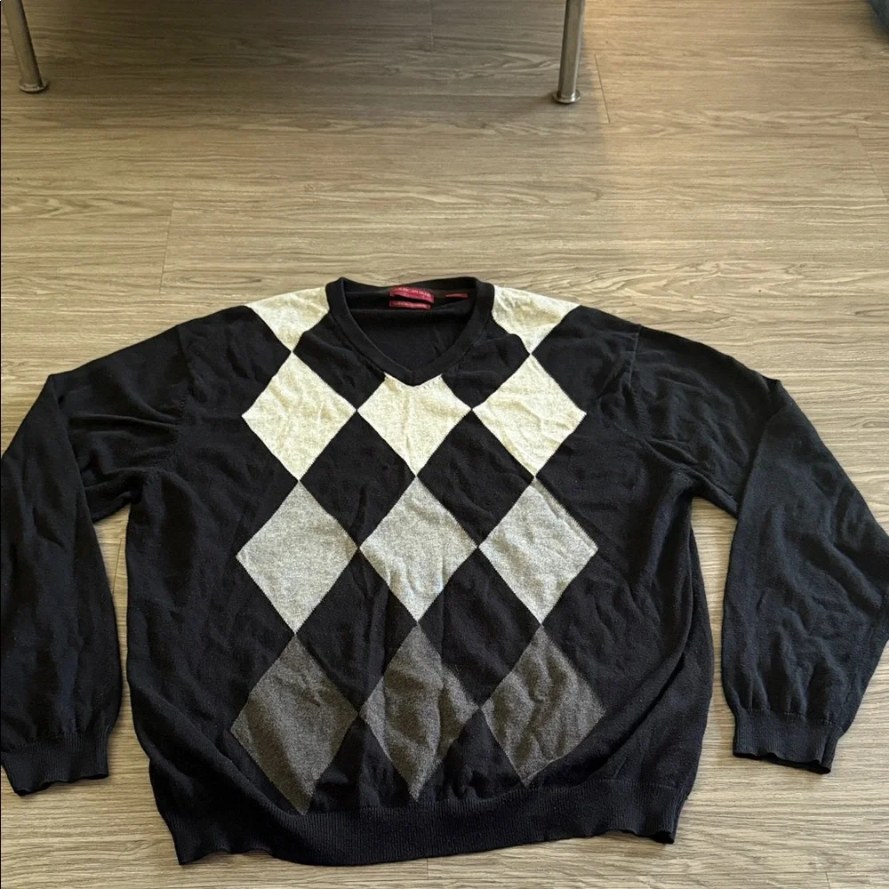 American Blue Cotton Cashmere Men's Sweater Size XL Black w/ Diamond Pattern